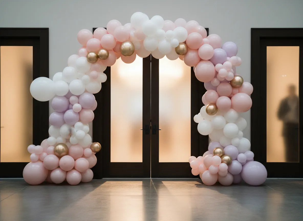Elegant balloon arch at an event entrance